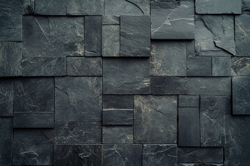 Dark gray slate wall cladding background, the texture of a natural stone panel for interior or exterior decoration.