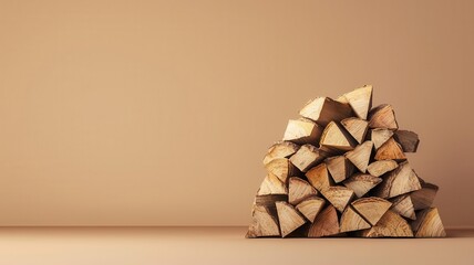 stack of firewood, ready for the season, 3d illustration, copy space for text,