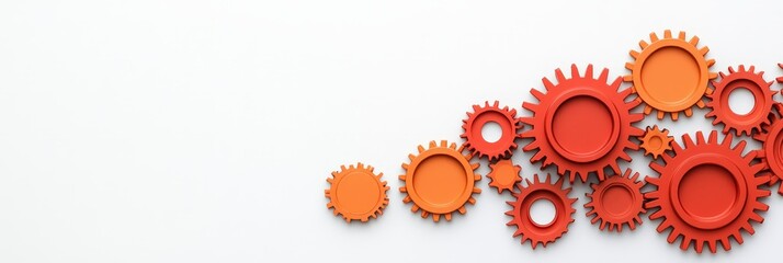 Red and Orange Gears on White Background.