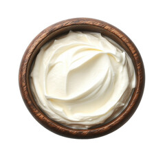 Wall Mural - Wooden bowl with sour cream top view
 isolated on transparent or white background