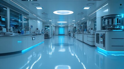 A Clean and Modern Laboratory with Blue Lights