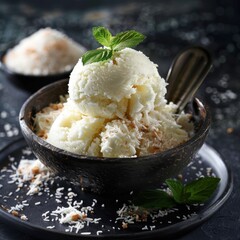 Thai coconut ice cream with sticky rice