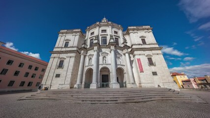 Wall Mural - Entrance and main facade of National Pantheon aerial timelapse hyperlapse (The Church of Santa Engracia), a 17th-century monument in downtown Lisbon. Clouds on a blue sky. Portugal.