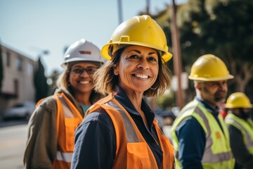 Portrait of a smiling middle aged female construction worker