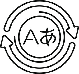 Poster - simple icon representing a language exchange program with japanese and english letters surrounded by
