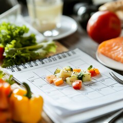 Fresh Salad with Cucumber, Tomato, and Bell Peppers on a Calendar.