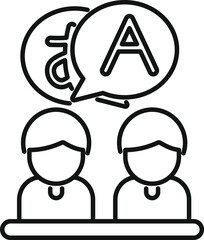 Poster - line drawing of two young men speaking different languages, represented by speech bubbles containing