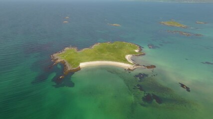 Wall Mural - discover the stunning aerial view of a remote norwegian island in lofoten, with vibrant turquoise wa