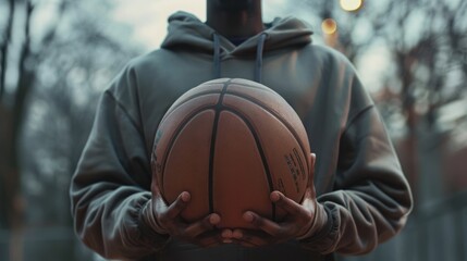 Closeup of black man holding basketball AI generated image