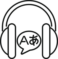 Canvas Print - Headphones showing speech bubble with japanese and latin letters for learning languages icon outline vector