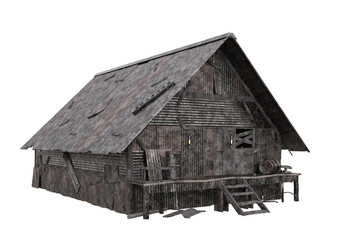 Poster - Post apocalyptic shanty town house built from scrap metal and wood. Isolated 3D render.
