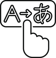 Fototapete - Finger is touching a button with a latin a transforming into a japanese character, concept of translation app