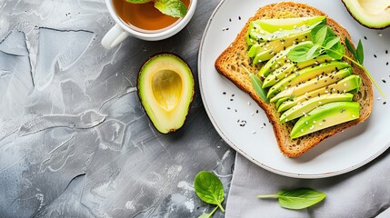 Sticker - Avocado toast and a cup of tea.