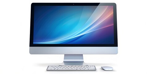 Wall Mural - Modern Desktop Computer with Abstract Blue Background, Computer, Desktop, Technology