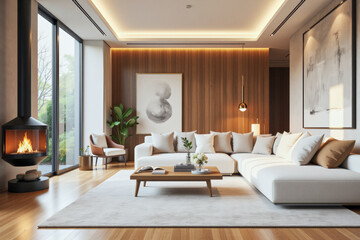 Wall Mural - photo of a modern living room with designer interior and furniture, luxury interior architecture design idea