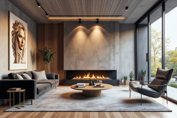 Wall Mural - photo of a modern living room with designer interior and furniture, luxury interior architecture design idea