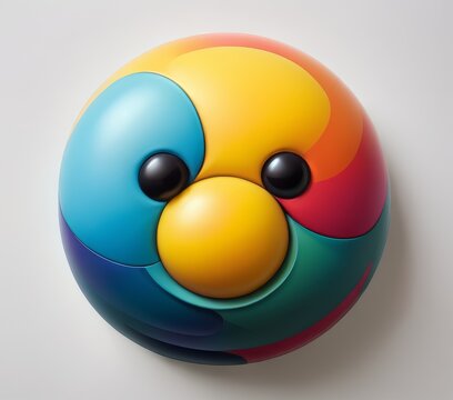 A vibrant and playful 3D rendered smiley face composed of colorful interlocking shapes, set against a white background. The abstract design and bright colors add a fun and modern twist to traditional