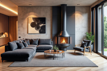 Wall Mural - photo of a modern living room with designer interior and furniture, luxury interior architecture design idea