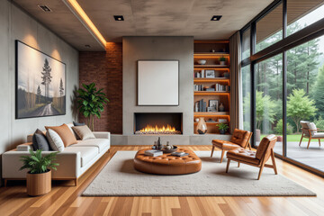 Wall Mural - photo of a modern living room with designer interior and furniture, luxury interior architecture design idea