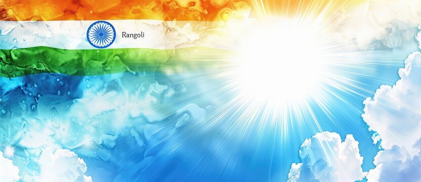 create an indian flag background with blue sky background