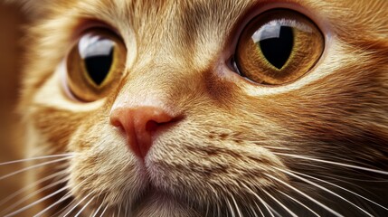 Poster - Close-up of an orange cat's face with a curious expression, whiskers twitching, and wide eyes focused on something interesting.