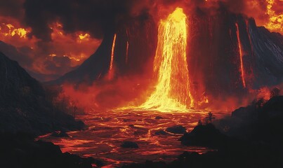 Poster - Molten Lava Flows Down a Volcanic Cliffside