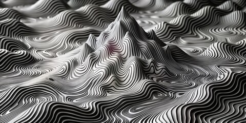 Abstract Striped Mountain Landscape, 3D, Monochrome, Geometric, Art, Design, Surrealism