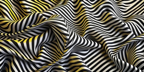 Wall Mural - Abstract Striped Fabric Texture Black, White and Gold, 3D Render, abstract, textile, striped