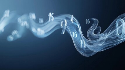 Wall Mural - Futuristic 3D Wave of Translucent Numbers on Deep Blue Background for Tech Design