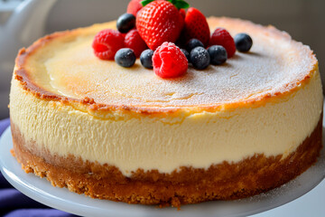 cheesecake with berries on a white plate