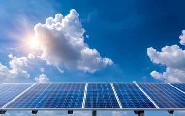 a photostock image of a modern solar farm generating renewable energy with solar panels, perfect for