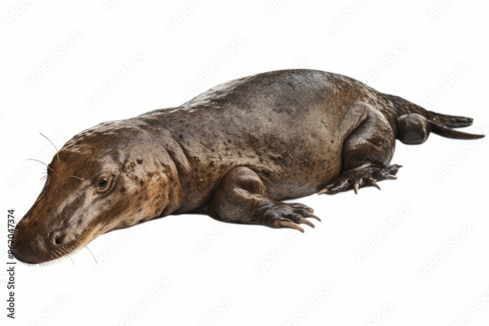 Illustration of a platypus in full length on a white