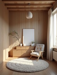 front view child room with rustic interior design. High quality