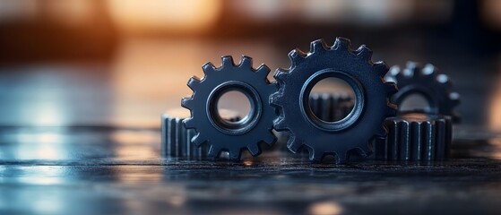 Wall Mural - conceptual photography of a control mechanism with gears and cogs emphasizing the importance of consistent output and reliable resource management in industrial production and manufacturing processes