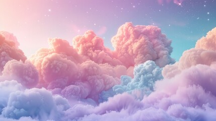 Wall Mural - The sky is filled with fluffy pink clouds, creating a serene