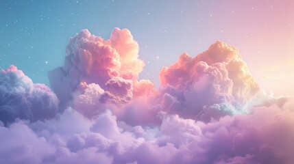 Wall Mural - The sky is filled with fluffy clouds of different colors, creating a dreamy