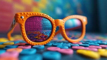 Colorful Sunglasses Reflecting a Mosaic Pattern