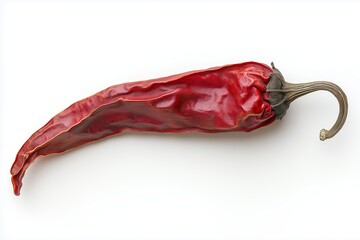 Dried red chili pepper on a white background. Top view.