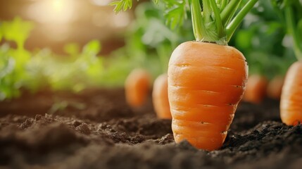 Wall Mural - A close up of a carrot growing in the dirt with other carrots, AI