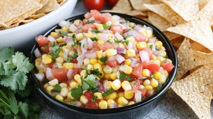 Wall Mural - Fresh Corn Salsa with Tortilla Chips