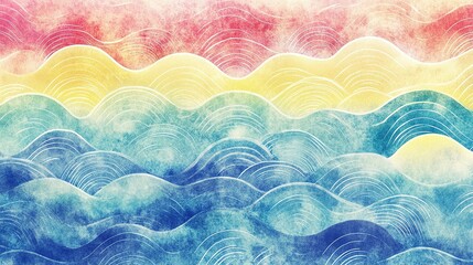 Wall Mural - Abstract Watercolor Painting of Wavy Lines in Red, Yellow, and Blue