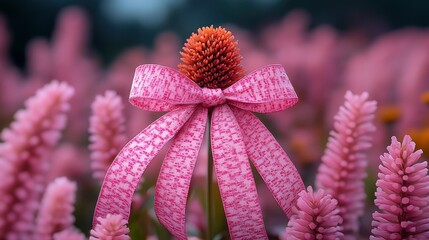 Sticker - Pink Bow on a Flower in a Field