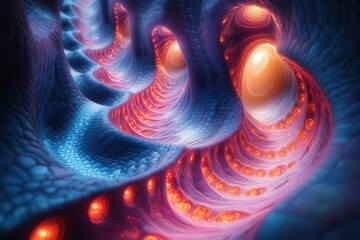 Wall Mural - fractal dreamscape with spiraling geometric patterns in vibrant neon colors morphing and flowing lik