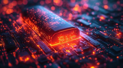 Poster - Digital Battery with Glowing Circuit Connections