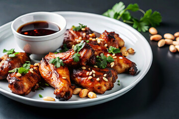 Wall Mural - Grilled Chicken Wings with BBQ Sauce and Nuts for a Healthy Meal