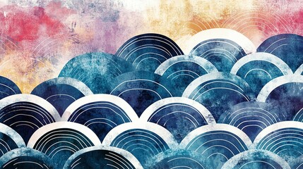 Sticker - Abstract Watercolor Painting of Blue and White Arcs