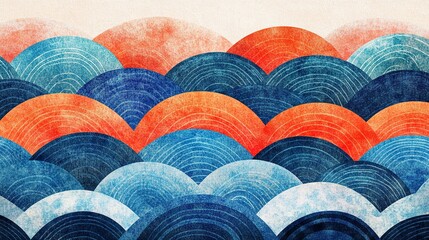 Sticker - Abstract Watercolor Pattern of Overlapping Blue and Orange Arcs