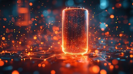 Poster - Advanced Glowing Battery Concept with Digital Circuitry