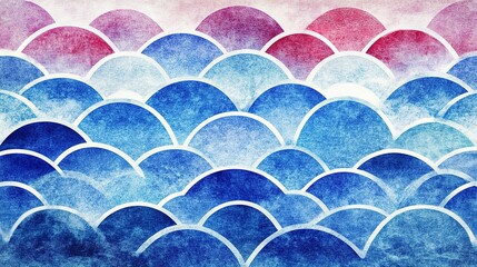 Wall Mural - Abstract Watercolor Pattern of Interlocking Blue and Pink Semicircles