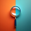 © Cynthia - A magnifying glass lies on a blue and orange background. The glass is tilted, and the handle is visible. The image is minimalist and colorful.
